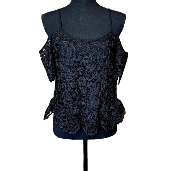 Zara Tops - Zara Black off the cold shoulder lace tank size small